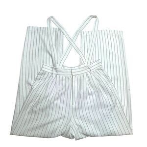 Mahina Pinstripe Pants With Suspenders White Size Medium